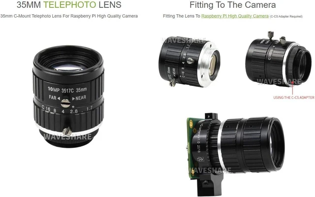 Alt view image 5 of 7 - Waveshare Industrial Telephoto Lens with 35mm Focal Length Multi Field Angle C-Mount Compatible with Raspberry Pi HQ Camera
