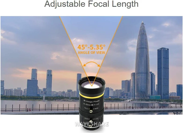Alt view image 4 of 7 - Waveshare Industrial Zoom Lens 8-50mm Adjustable Focal Length with Adjustable Angle of View C-Mount Compatible with Raspberry Pi HQ Camera