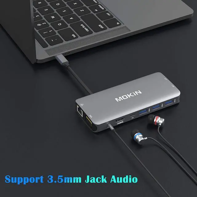 Alt view image 7 of 7 - USB C Hub Multiport Adapter - 10 in 1 Portable Dongle with 4K HDMI VGA Ethernet 3 USB Ports Audio PD Charger SD/Micro SD Card Reader Compatible for MacBook Pro XPS More Type C Devices.