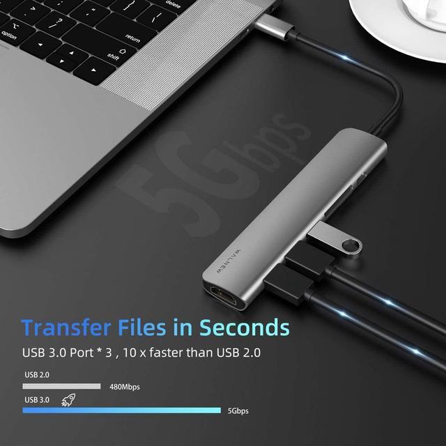 Alt view image 6 of 7 - WALNEW USB C Hub with 4k HDMI,100W Power Delivery,SD/TF Reader,USB 3.0 Data Ports,7-in-1 USBC Dongle Multiport Adapter,Thunderbolt 4 Dock for Macbook Pro/Air,Mac,iPad 10,Surface,Dell XPS Laptop,Tab S7