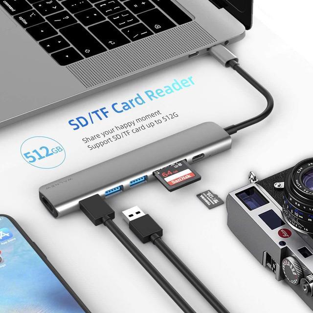 Alt view image 5 of 7 - WALNEW USB C Hub with 4k HDMI,100W Power Delivery,SD/TF Reader,USB 3.0 Data Ports,7-in-1 USBC Dongle Multiport Adapter,Thunderbolt 4 Dock for Macbook Pro/Air,Mac,iPad 10,Surface,Dell XPS Laptop,Tab S7