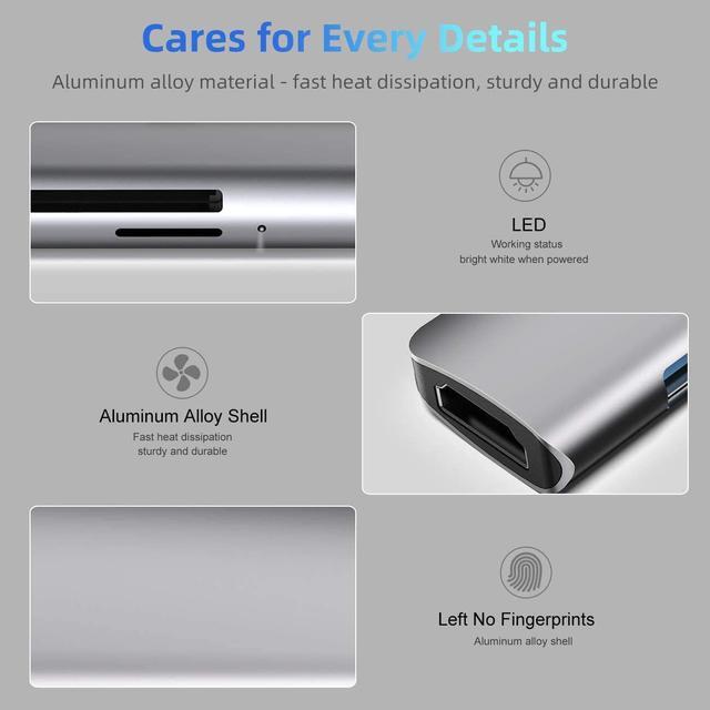 Alt view image 7 of 7 - WALNEW USB C Hub with 4k HDMI,100W Power Delivery,SD/TF Reader,USB 3.0 Data Ports,7-in-1 USBC Dongle Multiport Adapter,Thunderbolt 4 Dock for Macbook Pro/Air,Mac,iPad 10,Surface,Dell XPS Laptop,Tab S7