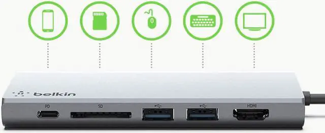 Alt view image 14 of 20 - BELKIN COMPONENTS F4U092BTSGY USB-C MULTIMEDIA HUB+ POWER,SPACE GRAY