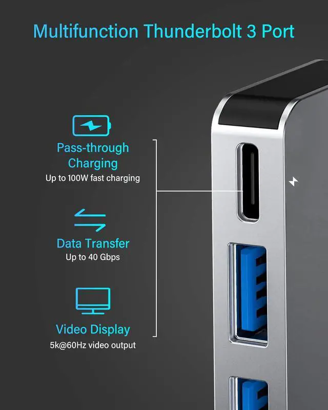 Alt view image 3 of 7 - RayCue USB C Adapter for MacBook Pro/MacBook Air M1 M2 M3 2023 2022 2021 13" 15" 16",6 in 1 USB-C Hub MacBook Pro Accessories with 3 USB 3.0 Ports, USB C to SD/TF Card Reader and Thunderbolt 3 PD Port