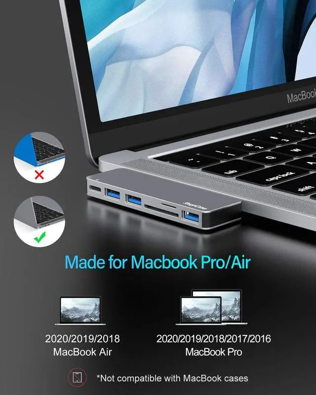 Alt view image 7 of 7 - RayCue USB C Adapter for MacBook Pro/MacBook Air M1 M2 M3 2023 2022 2021 13" 15" 16",6 in 1 USB-C Hub MacBook Pro Accessories with 3 USB 3.0 Ports, USB C to SD/TF Card Reader and Thunderbolt 3 PD Port