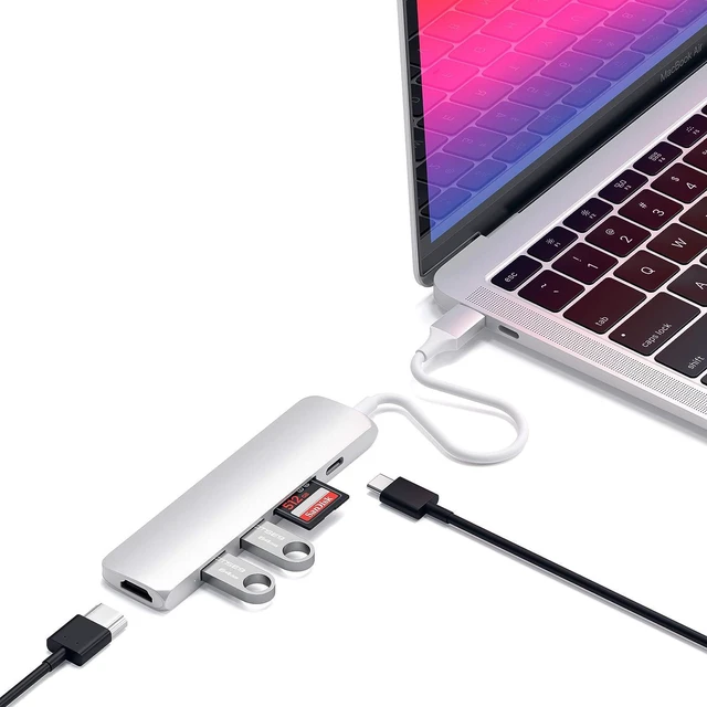 Main image of Satechi USB C Hub Slim Multiport Adapter V2 with 60W USB C PD, 4K HDMI (60Hz), Micro/SD Card Readers, USB 3.0 - for M2/ M1 MacBook Pro/Air, M2/ M1 iPad Pro/Air, M2 Mac Mini, iMac M1 (Silver)