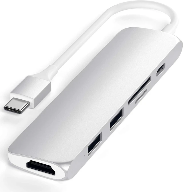 Alt view image 4 of 6 - Satechi USB C Hub Slim Multiport Adapter V2 with 60W USB C PD, 4K HDMI (60Hz), Micro/SD Card Readers, USB 3.0 - for M2/ M1 MacBook Pro/Air, M2/ M1 iPad Pro/Air, M2 Mac Mini, iMac M1 (Silver)