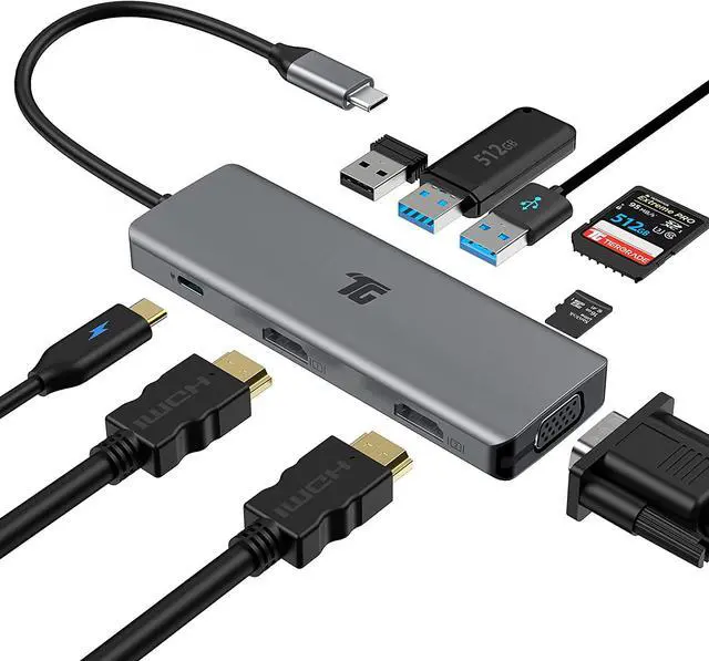 Main image of USB C Hub USB C Adapter 9 in 1 Triple Display Collage Display Type C Adapter with 2 4K HDMI VGA PD USB 3.0 and TF/SD Card Reader for MacBook and Type-C Laptops