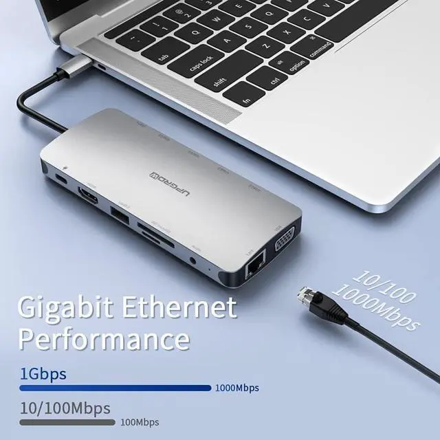 Alt view image 2 of 6 - USB C Docking Station, MacBook HDMI Adapter 13-in-1 UPGROW Type-C Hub with 4K HDMI,VGA,USB 3.0&2.0, USB C/F, PD Charger, SD/TF, RJ45, Aux, USB C Ethernet Adapter Splitter for Most Type C Laptops