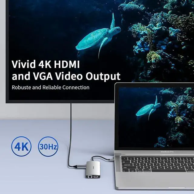 Alt view image 4 of 6 - USB C Docking Station, MacBook HDMI Adapter 13-in-1 UPGROW Type-C Hub with 4K HDMI,VGA,USB 3.0&2.0, USB C/F, PD Charger, SD/TF, RJ45, Aux, USB C Ethernet Adapter Splitter for Most Type C Laptops