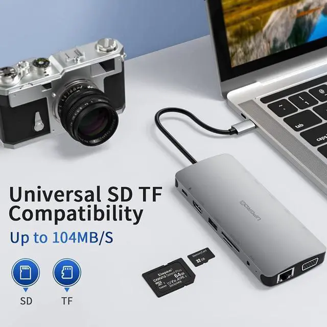 Alt view image 6 of 6 - USB C Docking Station, MacBook HDMI Adapter 13-in-1 UPGROW Type-C Hub with 4K HDMI,VGA,USB 3.0&2.0, USB C/F, PD Charger, SD/TF, RJ45, Aux, USB C Ethernet Adapter Splitter for Most Type C Laptops