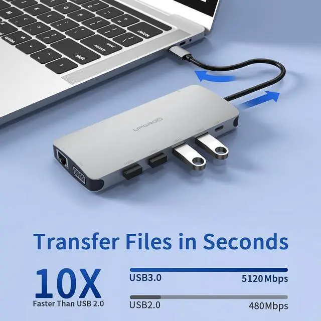 Alt view image 5 of 6 - USB C Docking Station, MacBook HDMI Adapter 13-in-1 UPGROW Type-C Hub with 4K HDMI,VGA,USB 3.0&2.0, USB C/F, PD Charger, SD/TF, RJ45, Aux, USB C Ethernet Adapter Splitter for Most Type C Laptops