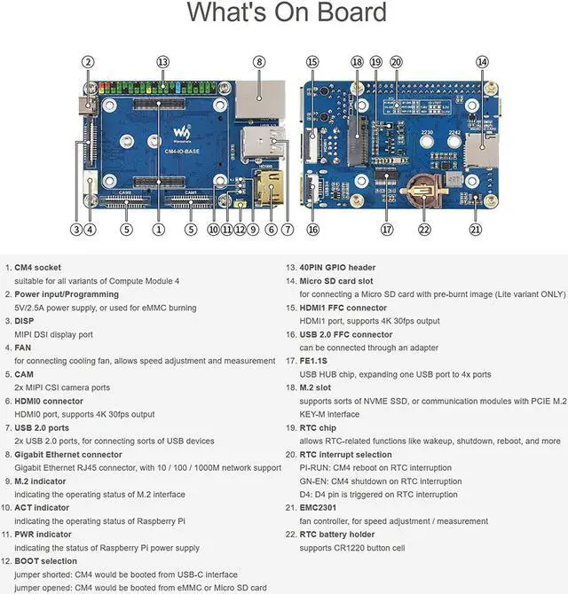 Alt view image 6 of 7 - Mini Base Board for Raspberry Pi Compute Module 4, with Standard CM4 Socket and Raspberry Pi 40 PIN GPIO Header, Onboard Multiple Connectors, Suitable for Compute Module 4 Lite/EMMC Series Module