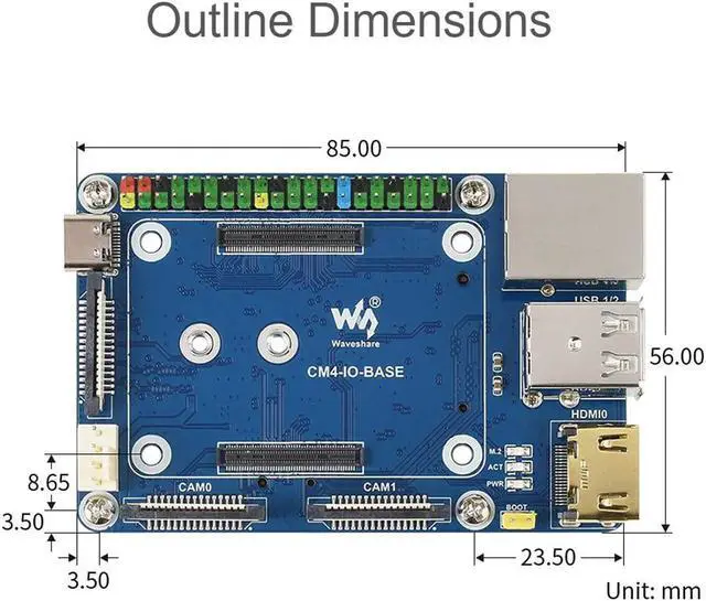 Alt view image 7 of 7 - Mini Base Board for Raspberry Pi Compute Module 4, with Standard CM4 Socket and Raspberry Pi 40 PIN GPIO Header, Onboard Multiple Connectors, Suitable for Compute Module 4 Lite/EMMC Series Module