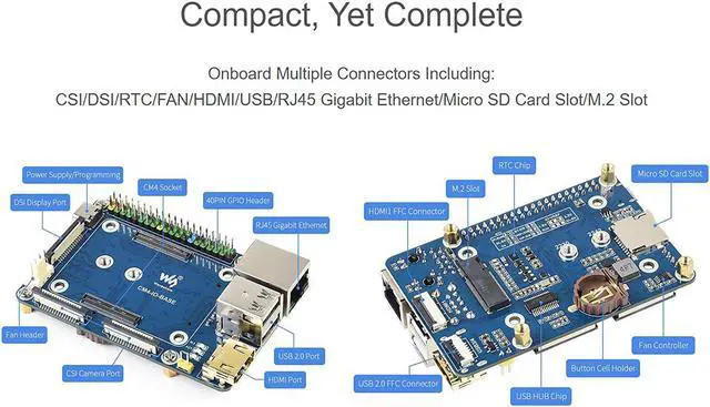 Alt view image 5 of 7 - Mini Base Board for Raspberry Pi Compute Module 4, with Standard CM4 Socket and Raspberry Pi 40 PIN GPIO Header, Onboard Multiple Connectors, Suitable for Compute Module 4 Lite/EMMC Series Module