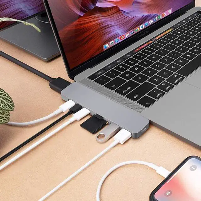Alt view image 2 of 7 - HyperDrive Mac USB C Hub Adapter, Multi-Port Hub MacBook Pro 2020 2019-2016, MacBook Air 8-in-2 Dongle w Thunderbolt 3, USB-C 100W PD, 4K HDMI, MiniDP, microSD/SD Card Reader, 2xUSB A - Gray
