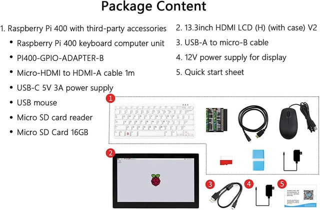 Alt view image 2 of 5 - Waveshare Pi400 Keyboard Computer Compatible with Raspberry Pi with Third-Party Accessories and 13.3inch HDMI Touch Display (11 Items)