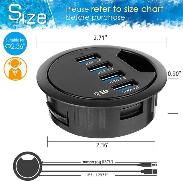 Alt view image 2 of 7 - WDX Grommet Hole in Desk USB 3.0 4 Port Hub/BC 1.2 USB Charger with 5V/2A Power Adapter for iPad/Tablet and iPhone/Smart Phones(AC Power Supply Included)