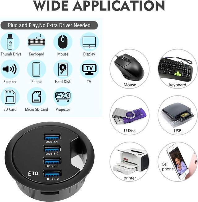 Alt view image 3 of 7 - WDX Grommet Hole in Desk USB 3.0 4 Port Hub/BC 1.2 USB Charger with 5V/2A Power Adapter for iPad/Tablet and iPhone/Smart Phones(AC Power Supply Included)