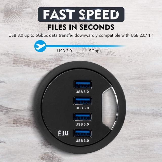 Alt view image 4 of 7 - WDX Grommet Hole in Desk USB 3.0 4 Port Hub/BC 1.2 USB Charger with 5V/2A Power Adapter for iPad/Tablet and iPhone/Smart Phones(AC Power Supply Included)