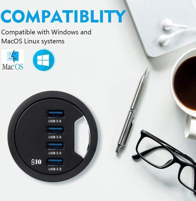 Alt view image 5 of 7 - WDX Grommet Hole in Desk USB 3.0 4 Port Hub/BC 1.2 USB Charger with 5V/2A Power Adapter for iPad/Tablet and iPhone/Smart Phones(AC Power Supply Included)