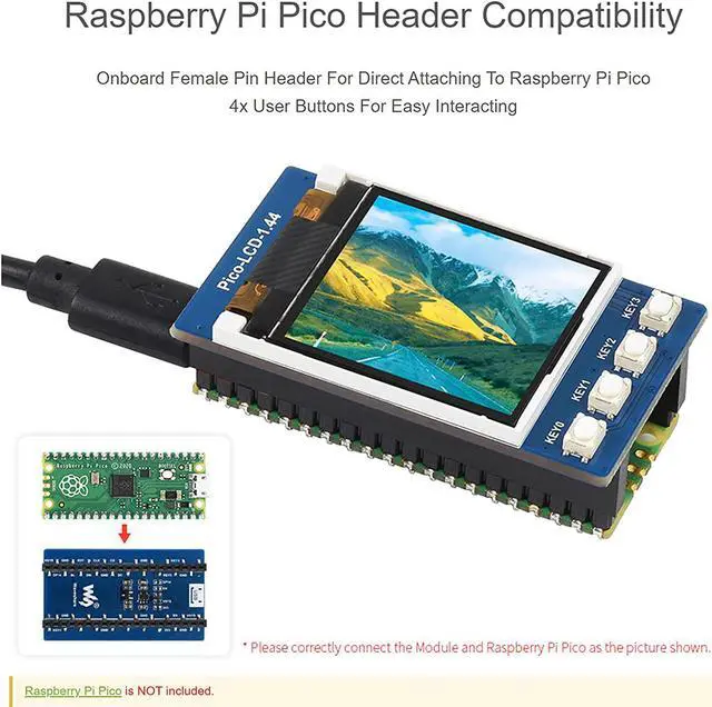Alt view image 5 of 7 - waveshare 1.44 inch LCD Display for Raspberry Pi Pico, 128×128 Color Screen TFT Display Module SPI Interface, Embedded ST7735S Driver, Compatible with Raspberry Pi Pico Header
