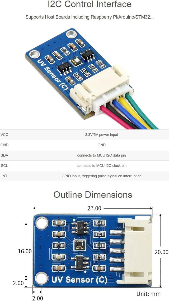 Alt view image 5 of 6 - Waveshare Digital LTR390-UV Ultraviolet Sensor (C) Ultraviolet Ray Sensing Ambient Light Intensity Measuring Direct UV Index Value Output I2C Bus