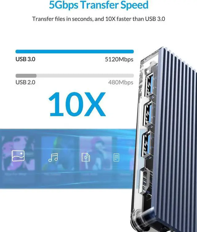 Alt view image 6 of 7 - USB C Hub, 6-in-1 USB C Adapter with 4K HDMI, SD/TF Card Slot, 3 USB 3.0 Data Ports for MacBook Air/Pro, XPS, Pixelbook, and More Type C Laptop\u2026