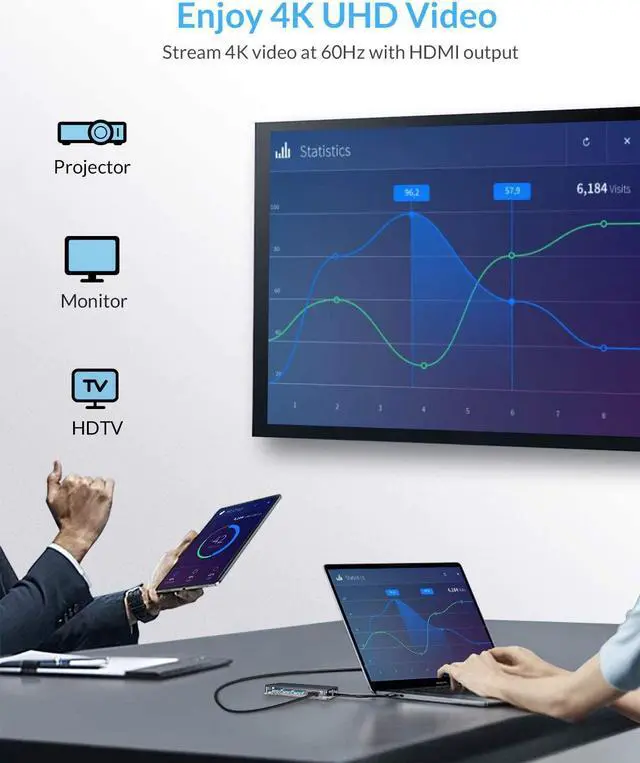 Alt view image 3 of 7 - USB C Hub, 8-in-1 USB C Adapter with 4K HDMI, 100W PD, Ethernet Port, SD/TF Card Slot, 3 USB 3.0 Data Ports for MacBook Air/Pro, XPS, Pixelbookand More Type C Laptop\u2026
