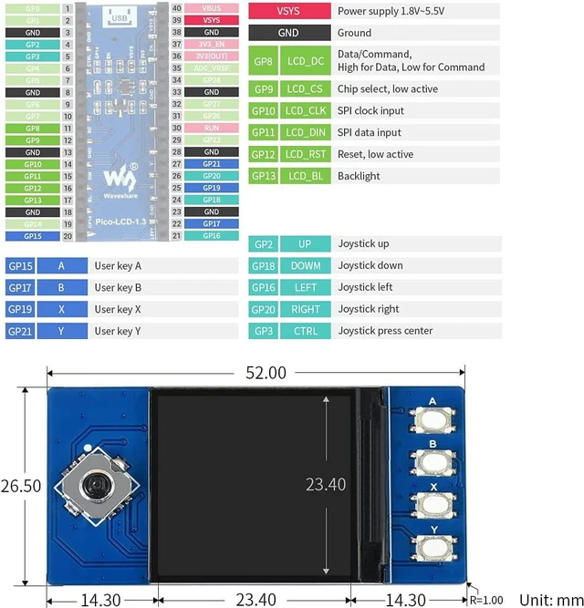 Alt view image 4 of 6 - waveshare 1.3inch LCD Display Module for Raspberry Pi Pico 65K RGB Colors 240×240 Pixels SPI Interface Comes with Raspberry Pi Pico C/C++ and MicroPython Demo