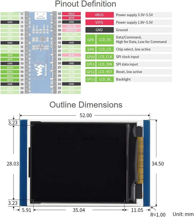 Alt view image 7 of 7 - waveshare 1.8inch LCD Display Module for Raspberry Pi Pico Microcontroller Board,160×128 Resolution 65K RGB Colors Display TFT Screen,SPI Interface