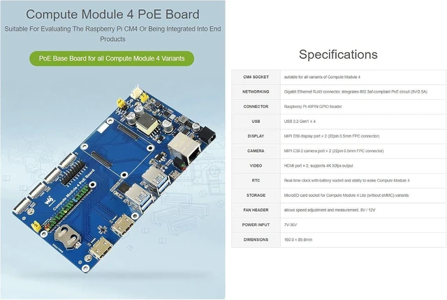 Alt view image 3 of 5 - Waveshare Compute Module 4 IO Board with PoE Feature, Compatible with Raspberry Pi, Suitable for All Variants of CM4