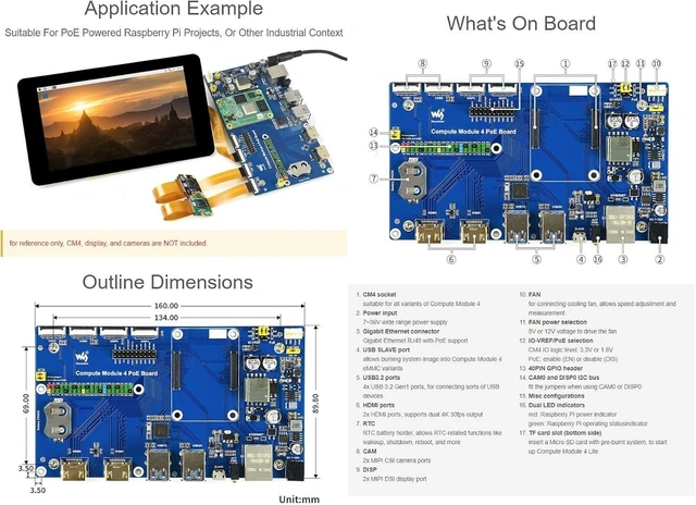 Alt view image 5 of 5 - Waveshare Compute Module 4 IO Board with PoE Feature, Compatible with Raspberry Pi, Suitable for All Variants of CM4