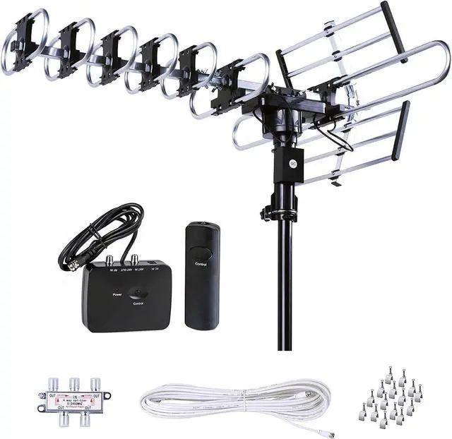 Main image of Five Star Outdoor HD TV Antenna Strongest Up to 200 Miles Long Range with Motorized 360 Degree Rotation, UHF/VHF/FM Radio with Infrared Remote Control Advanced Design Plus Installation Kit