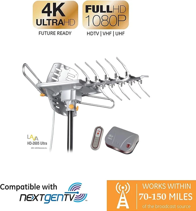 Alt view image 3 of 4 - LAVA HD2605 Outdoor HD TV Antenna Remote Controlled Rotation Long Range 4K TV Installation Kit