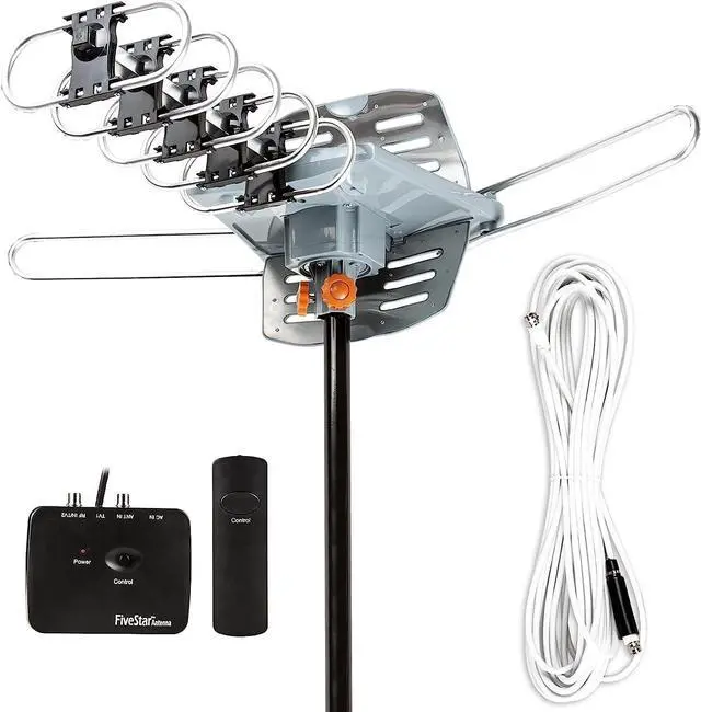 Main image of Five Star Outdoor 150 Mile Motorized 360 Degree Rotation OTA Amplified HDTV Antenna for 2 TVs Support - UHF/VHF/1080P Channels Wireless Remote Control - 40 FT RG6 Coax Cable, Welcome to consult