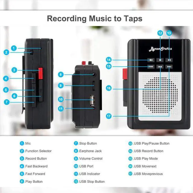 Alt view image 6 of 7 - Xiaogan Portable Cassette Players, Walkman Cassette Player Convert to MP3 WAV by USB Flash, Built-in Mic and Speaker Belt Clip Earbud Included 2 AA Battery