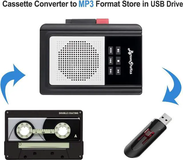 Alt view image 4 of 7 - Xiaogan Portable Cassette Players, Walkman Cassette Player Convert to MP3 WAV by USB Flash, Built-in Mic and Speaker Belt Clip Earbud Included 2 AA Battery