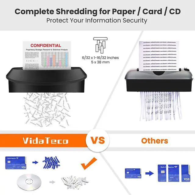 Alt view image 4 of 7 - Ennovor Paper Shredder,VidaTeco 58dB 14-Sheet Cross-Cut Shredder with US Patented Cutter,Also Shreds Card/CD, Heavy Duty Paper Shredding Machine for Home Office,Fast with Auto Jam Proof,6.6-Gallon Bin