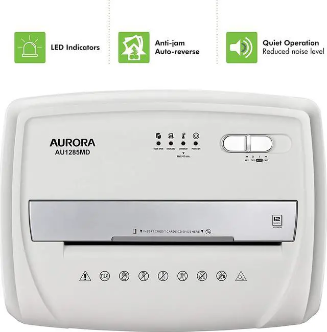 Alt view image 5 of 7 - AU1285MD Compact Desktop-Style High Security 12-Sheet Micro-Cut Paper and CD/Credit Card/Junk Mail Pullout Basket Shredder, White/Black