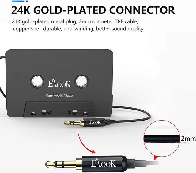 Alt view image 5 of 6 - Car Cassette Aux Adapter 3.5mm Universal Audio Cable Tape Adapter for Car Phone MP3 ect. Black