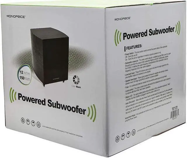 Alt view image 6 of 7 - Monoprice 12 Inch 150 Watt Powered Subwoofer, Black (109723)