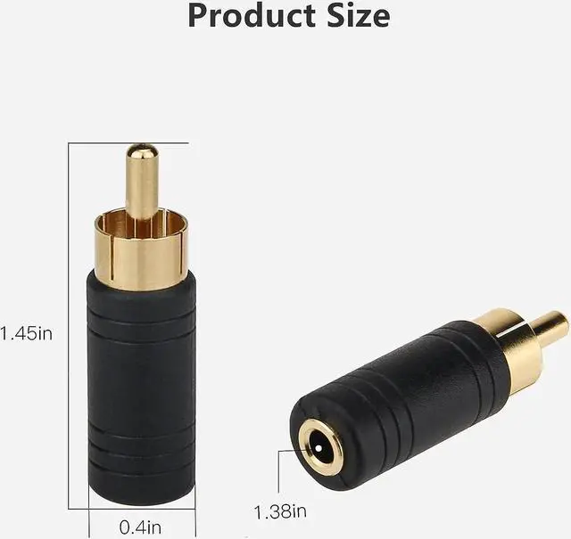 Alt view image 6 of 6 - RCA Male to 3.5mm Female Adapter 2 Pack RCA Plug to 1/8 Female Mono Jack Audio Connector Converter Gold Plated UIInosoo for Receiver Subwoofer Speaker Audio Equipment