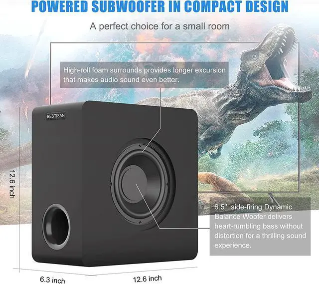 Alt view image 2 of 7 - BESTISAN Powered 6.5 Home Audio Subwoofer, Deep Bass Response Subwoofers in Compact Design, Easy Setup with Home Theater Systems, TV, Speakers, RCA, Black
