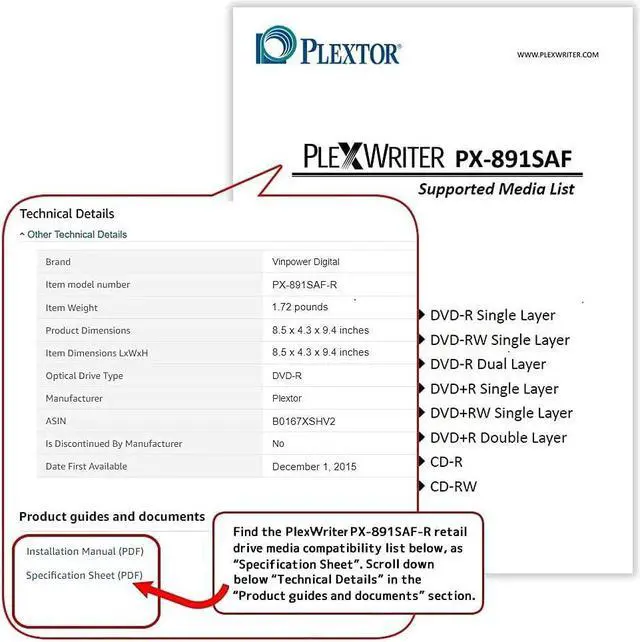 Alt view image 3 of 7 - Digital Plextor PlexWriter PX-891SAF-R 24X SATA DVD +/- RW Dual Layer Burner Drive (Retail Pack)