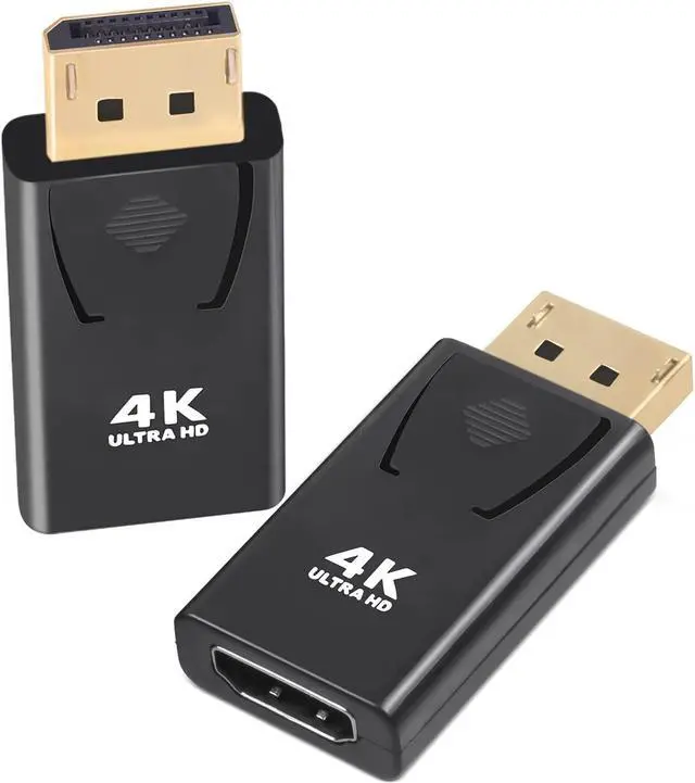 Main image of 4K DisplayPort to HDMI Adapter 2 Pack Display Port to HDMI (Monitor) Converter DP Male to HDMI Female Connectors Gold-Plated for HP Laptop PC Computer HDTV Projector Desktop