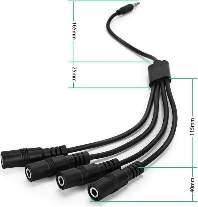 Alt view image 2 of 6 - 3.5mm Headphone Splitter Cable 1/8 Inch AUX Stereo Jack Audio Splitter 1 Male to 2 3 4 Female Adapter Cable for Mp3 Player Mobile Phone Laptop PC Headphone Speakers(Black)