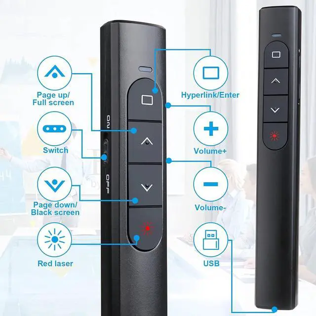 Alt view image 2 of 7 - Wireless Presenter Remote Presentation Clicker with Hyperlink & Volume Remote Control PowerPoint Office Presentation Clicker for Keynote/PPT/Mac/PC/Laptop(Battery Included)