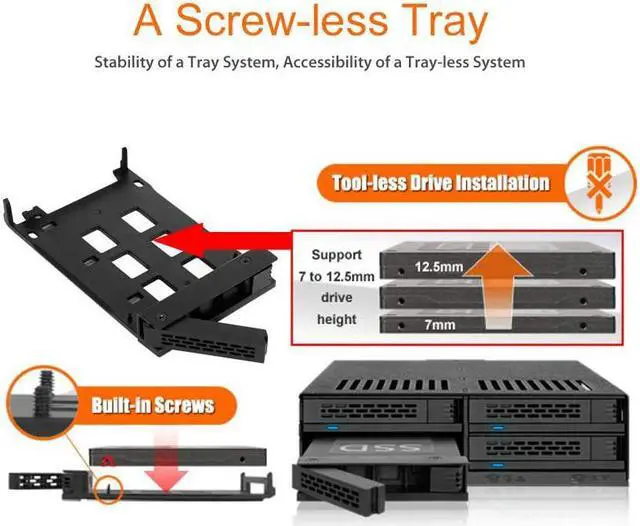 Alt view image 3 of 7 - 4 Bay 2.5" SAS/SATA HDD & SSD Hot Swap Cage for External 5.25" Bay | ExpressCage MB324SP-B