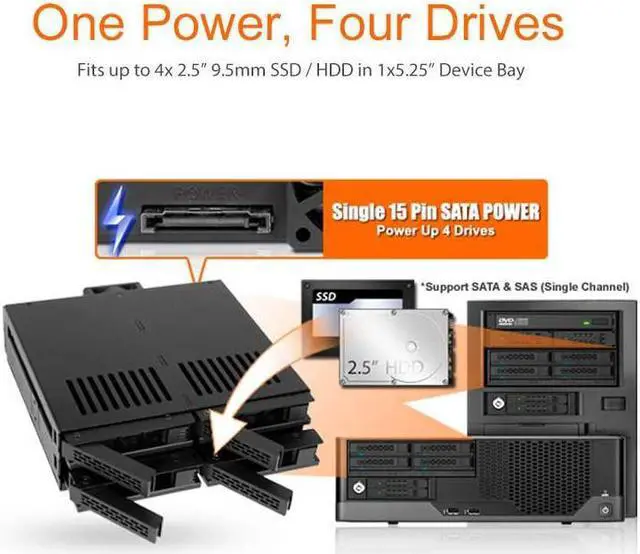 Alt view image 4 of 7 - 4 Bay 2.5" SAS/SATA HDD & SSD Hot Swap Cage for External 5.25" Bay | ExpressCage MB324SP-B